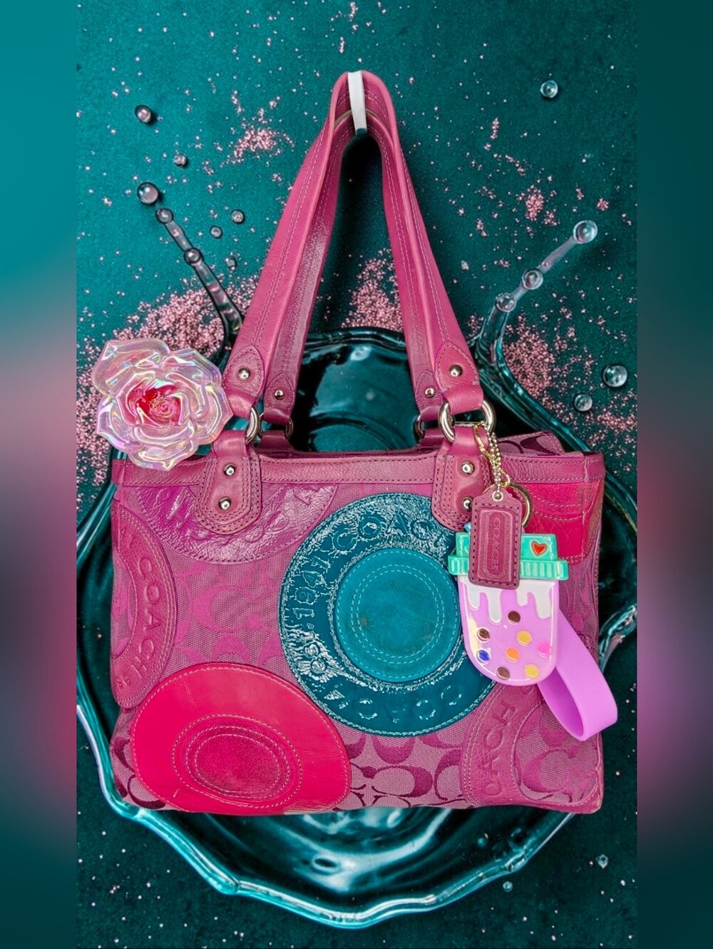 Authentic Vintage Coach Circle Patchwork East West Tote Bag Style No. F15466